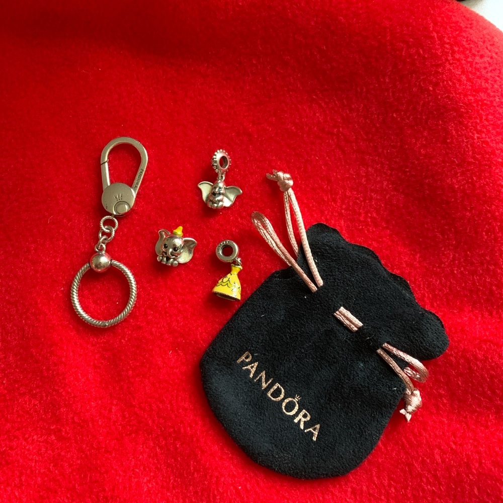 Pandora Bag Charm Holder with 3 Charms with Black Pouch